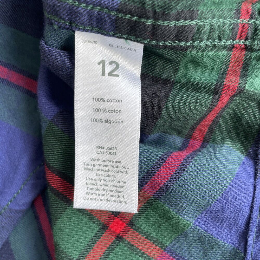 Carter's Boys Size 12 Button Up Plaid Shirt Navy Blue Green Long Sleeve Pockets - Picture 4 of 8